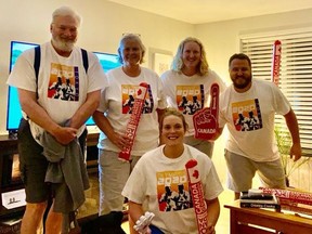 Standing from left: Mike McCabe, Sharon McCabe, Lizzie McCabe and Jordan Glockler, and (in front) Mollie McCabe gather in Brockville to cheer on BCI alumnus Conlin McCabe in the Olympic men's pair rowing final Wednesday night.
Submitted/The Recorder and Times