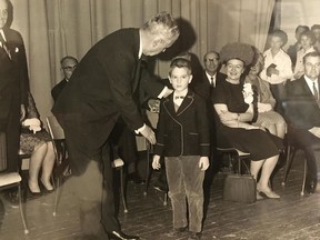 Prime Minister Diefenbaker about to shake hands with Mike Donnelly at Goderich District Collegiate Institute. Courtesy Jim Donnelly
