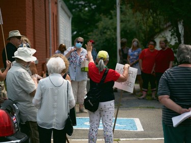 Around 40 people attended a protest in South Glengarry over the proposed new campground site near Cooper Marsh on Monday, July 19, 2021 in Lancaster, Ont. Jordan Haworth/Cornwall Standard-Freeholder/Postmedia Network