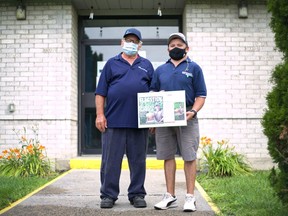 Kurtis Barkley (right), who is ranked 12 in the world for golfers with disabilities, stands beside his father Rick outside the Johns Manville Cornwall plant as seen on Tuesday July 27, 2021 in Cornwall, Ont. Jordan Haworth/Cornwall Standard-Freeholder/Postmedia Network