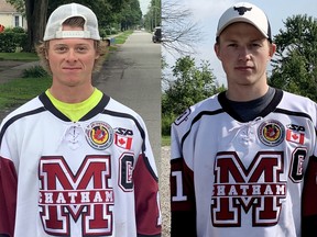 Lucas Fancy, left, and Cameron Welch are the Chatham Maroons' co-captains for the 2021-22 season in the Greater Ontario Junior Hockey League. (Contributed Photos)