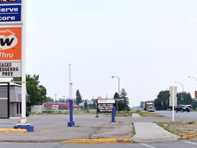 The sidewalk that ends next to A&W will soon extend to the Co-Op grocery store lot. Photo Susan McNeil.
