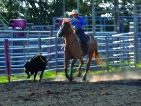 Rio Oulton had a time of 8.5 seconds during the July 14 Nanton Nite Rodeo junior breakaway roping event at the Nanton Agri-Park. Oulton finished second behind Janae Blades, who won with a time of 3.6 seconds. The July 14 event was the third Nanton Nite Rodeo, and another rodeo took place on Saturday. Two more Nanton Nite Rodeos are scheduled, for Sunday, Aug. 1 starting at 5 p.m., and Monday, Aug. 2 starting at 3 p.m. Admission is $5 per person or $10 per car load. STEPHEN TIPPER