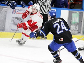 After playing in Fredericton last season, Brady Egan of Carp is returning to the Pembroke Lumber Kings this season. He is seen here in a game at the PMC against Navan in February 2020.