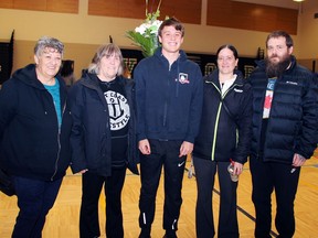 Members of Austin Ingram's family attended the celebration of excellence assembly at Valour Nov. 19, 2019. On hand (from left) were his grandmothers Linda Ingram and Faye Arnold, Austin and his parents Amy and Todd Ingram.