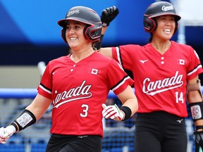 Brantford's Erika Polidori (3) and the rest of Canada's women's softball team won bronze after defeating Mexico 3-2 Tuesday at the Tokyo Olympics.