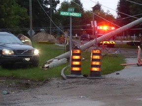 Sarnia resident Walter Petryschuk took this photo of a single-vehicle collision Monday evening on Lakeshore Road that left nearly 3,000 residents without electricity for several hours.