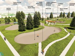 A conceptual design shows proposed improvements for Harry Turnbull Park over the next several years. Some, including the multi-sport and exercise areas, are planned to start this fall. (City of Sarnia photo)