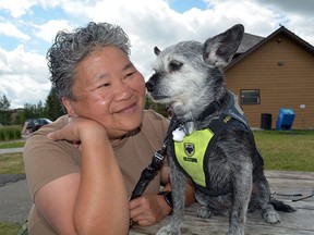 Military veteran, Shirley Jew of Stony Plain credits her medical service dog, K9 Snoopy with saving her life.
