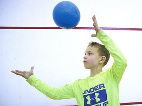 Jaxon St. Pierre, 7, takes part in a March Break camp at the Howard Armstrong Recreation Centre in Hanmer, Ont. on Monday March 16, 2020. The centre will reopen July 21 as COVID restrictions ease. John Lappa/Sudbury Star/Postmedia Network