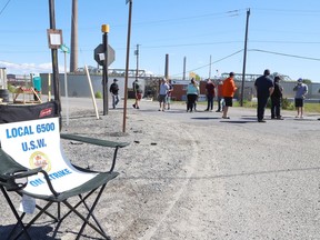 United Steelworkers Local 6500 members picket at the main entrance to Vale's Copper Cliff complex in Greater Sudbury, Ont. on Tuesday June 1, 2021. John Lappa/Sudbury Star/Postmedia Network