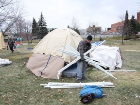 From time to time, Memorial Park has been the site of protests and tent cities, as in this file photo. A new tent city that had been taking shape in Memorial Park has been dismantled by the municipality. JOHN LAPPA/THE SUDBURY STAR