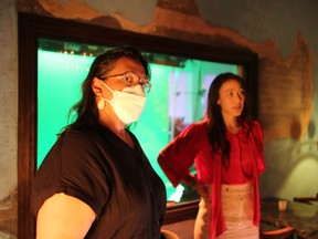FDarlene Naponse with SHE: Darlene Naponse, an Anishinaabe writer, director, and activist from Atikameksheng Anishnawbek, on the set of Stellar with Elle-Máijá Tailfeathers. Colleen Romaniuk