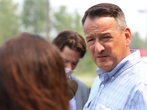 Greg Rickford, Minister of Northern Development, Mines, Natural Resources and Forestry, speaks to reporters following a funding announcement in Sudbury, Ont. on Monday July 19, 2021. More than $7.9 million will support the mining and forestry sector in Greater Sudbury and Northeastern Ontario. John Lappa/Sudbury Star/Postmedia Network