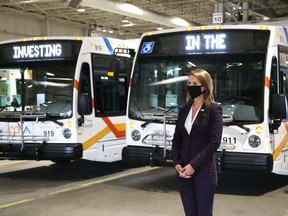 Caroline Mulroney, Minister of Transportation, took part in a funding announcement in Sudbury, Ont. on Wednesday July 21, 2021. Greater Sudbury received nearly $2.9 million from Ontario's Gas Tax program to support the expansion and improvement of vital transit and transportation infrastructure. John Lappa/Sudbury Star/Postmedia Network
