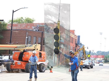 Glass panels were being installed at Place des Arts in downtown Sudbury, Ont. on Tuesday July 27, 2021. The northbound curb lane on Elgin Street between Medina Lane and Larch Street will be closed from 7 a.m. to 5 p.m. until July 29, 2021 while the work is completed. John Lappa/Sudbury Star/Postmedia Network