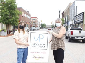 Urban Park ambassador Emma Laiho, left, along with Cindy Campbell, the Downtown Timmins Business Improvement Association's executive director, are all set to launch the Urban Park for this summer beginning  this Wednesday. 

RICHA BHOSALE/The Daily Press