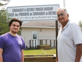 Rheal Dupuis, right, is the president of the Connaught & District Historical Society which operates the seasonal Pioneer Museum in Connaught. The museum, which remained closed all of last year, is opening for this new season beginning this Friday. It will operate Wednesdays to Sundays from 11 a.m. to 5 p.m. Simon Grech will be serving as the museum's assistant administrator during its operation this summer.

RICHA BHOSALE/The Daily Press