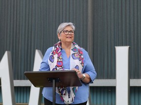 Noella Rinaldo, director of community development with the Timmins Economic Development Corporation, speaks at a press conference Tuesday where it was announced that applications for the Municipal Accommodations Tax (MAT) Fund are now open.

ANDREW AUTIO/The Daily Press