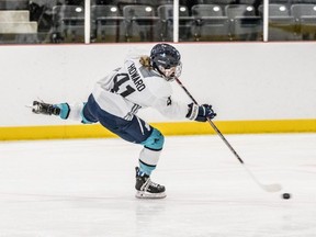 St. Thomas native Britt Howard was a standout hockey player for Robert Morris University in Pittsburgh. She hopes to help local players follow in her footsteps to the NCAA in her new role as development co-ordinator of the Belmont, Aylmer, Dorchester Girls Hockey Association.  (Heather Pollock photo)