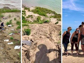 The before and after photos at a Lakeshore Line cleanup project near Port Burwell. (Submitted)