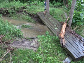 Five of the six bridges that service the TransCanada Trail in Dutton Dunwich were heavily damaged or washed away by a severe storm that hit the region early June 26. Handout