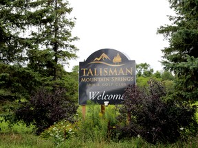 The former Talisman Resort opened in 1963 and employed over 300 workers at its peak. Over a decade ago, a private company purchased the resort lands and has since failed to develop Talisman Mountain Springs Inn and Golf Club, a sign for which is seen here at the corner of Grey County Road 7 and Talisman Mountain Drive near Kimberly.  Now, Westway Capital, a GTA-based developer, is seeking to build a "world class development that will promote health and wellness based on the principles of sustainable development".  Greg Cowan/The Sun Times