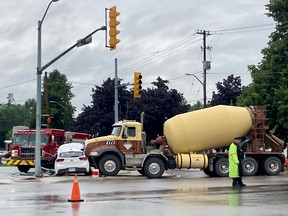 Emergency services responded to what police called a serious crash involving a cement truck Thursday morning in Owen Sound. Owen Sound Police asked residents to avoid the area of 9th Avenue East and 16th Street East just after 11 a.m., a small section of 16th Street East was closed after the crash. Denis Langlois/The Sun Times