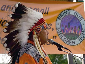 Samson Cree Chief Vernon Saddleback was one of the speakers at the Bring Our Children Home peace rally recently.