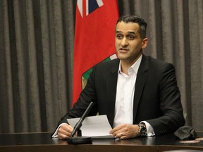 Dr. Jazz Atwal, acting deputy chief public health officer, provides a COVID-19 update at the Manitoba Legislative Building in Winnipeg on Friday, May 7, 2021. James Snell/Winnipeg Sun