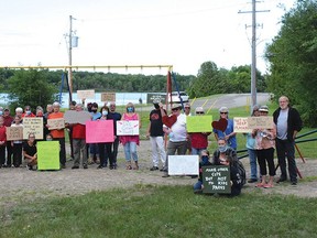 A number of Blind River residents in the Shiv-ron and Longview streets area protest council’s decision to remove the playground equipment from Shiv-ron Park and convert it to greenspace.