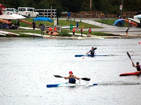 Cole Macey of the Sudbury Canoe Club leads a race at the Western Ontario Division Canoe Kayak Trials in Welland.