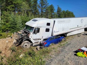 The Matheson detachment of the Ontario Provincial Police released photos taken at the scene of a multiple-vehicle collision that occurred Wednesday, south of Ramore. The driver of a transport truck involved in the collision has been charged with Dangerous Operation of a motor vehicle.

Supplied