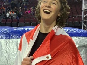 Sylas Snider, 17, celebrates his second-place finish in the Ultimate Ninja Athlete Association’s World Series Championships amateur male category in Las Vegas. SUPPLIED