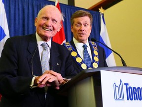 Former Ontario premier Bill Davis with Toronto Mayor John Tory.
