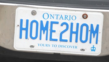 Licence plate for Rick Fall's motorhome used during his cross-country run on Saturday, Aug. 7, 2021 in Sault Ste. Marie, Ont. (BRIAN KELLY/THE SAULT STAR/POSTMEDIA NETWORK)