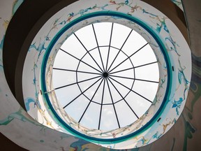 Alex Janvier Stairwell, County Hall after reno, taken July 15th, 2021. (Photo credit Nikki Howard).