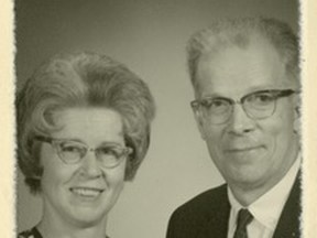 •	88.014.008 – The Smiths – Rolland and Thelma on their 25th wedding anniversary, June 7, 1967. The Quaker missionaries from Ohio were “Answering God’s Call” when they founded, with much help, the Northland Indian Mission in Peace River, in the late 1940s, and Little Buffalo Lake School in 1953.