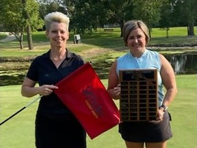 Portage Golf Club General Manager, Deb Pritchard, presented Lindsay Jordan with the Ladies Open championship plaque. (supplied photo)