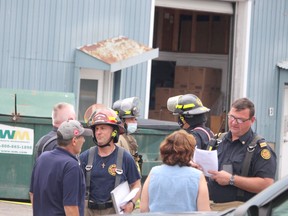 Sault Ste. Marie Fire Services responds to a chemical spill at Boreal Solutions at 145 Industrial Court B in Sault Ste. Marie, Ont., on Thursday, Aug. 12, 2021. (BRIAN KELLY/THE SAULT STAR/POSTMEDIA NETWORK)