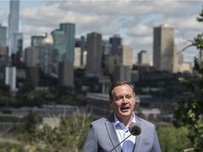 Premier Jason Kenney reveals the Open for Summer plan as Alberta crosses the 70 per cent first dose COVID-19 vaccine uptake on Friday, June 18, 2021. PHOTO BY SHAUGHN BUTTS /Postmedia