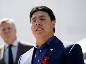 Treaty 8 Grand Chief Arthur Noskey during a press conference outside the Alberta Legislature in Edmonton on Monday, July 6, 2020. Photo by David Bloom