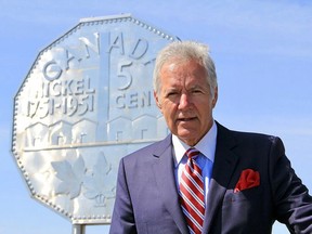 Alex Trebek, the Sudbury native and iconic Jeopardy! host, pictured in front of the Big Nickel, will be the subject of a three-storey mural at Sudbury Secondary School. FILE PHOTO/POSTMEDIA NETWORK