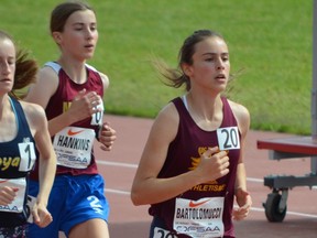 Timmins long-distance runner Jordyn Bartolomucci, shown here competing for École secondaire catholique Thériault, has accepted an athletic scholarship to Southern Utah University, a NCAA Division I. SUBMITTED PHOTO