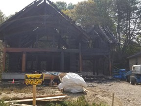 The South Bruce OPP has released this photo of the damage caused by a structure fire Monday morning on Boiler Beach Road in Huron-Kinloss. SUBMITTED