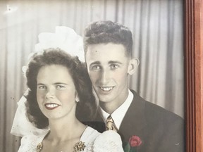 Peter Pew, formerly of Waterford, met his bride, the former Bernice Hyatt, in the summer of 1945 when the latter came to Norfolk County as part of the Farmerette agricultural worker program. The couple marked their 75th wedding anniversary in July and today reside in Wiarton. -- Contributed photo