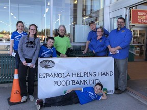 Pre-COVID - Espanola Minor Soccer players assist with the Lions Club Food Drive for the EHHFB.  The food drive is its biggest annual fundraiser.