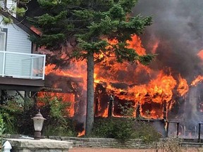 A cottage on Sunset Drive between Kincardine and Port Elgin burns on Tuesday, August 10. (submitted)