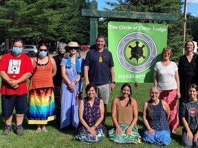 Members of The Circle of Turtle Lodge recently completed the Kairos Blanket Exercise facilitator training and can now deliver this Indigenous reconciliation workshop. Pictured are, from back left, Trevor Pearce, Diane Baxter‐Martin, Tammy Tippler‐Priolo, Mark Forgette, Norma Bailey, Leigh Miller, Joanne Haskin, Don Ransom; seated in front from left are Darlene Issac, Alex Bednash, Aimee Ba ley, and Belle Bailey.