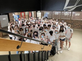 Students at Salisbury Composite High School wear masks in the hallway during the 2020-21 school year. On Wednesday, August 18, EIPS' school board held a special meeting to discuss mask mandates for this coming school year. Photo via Twitter